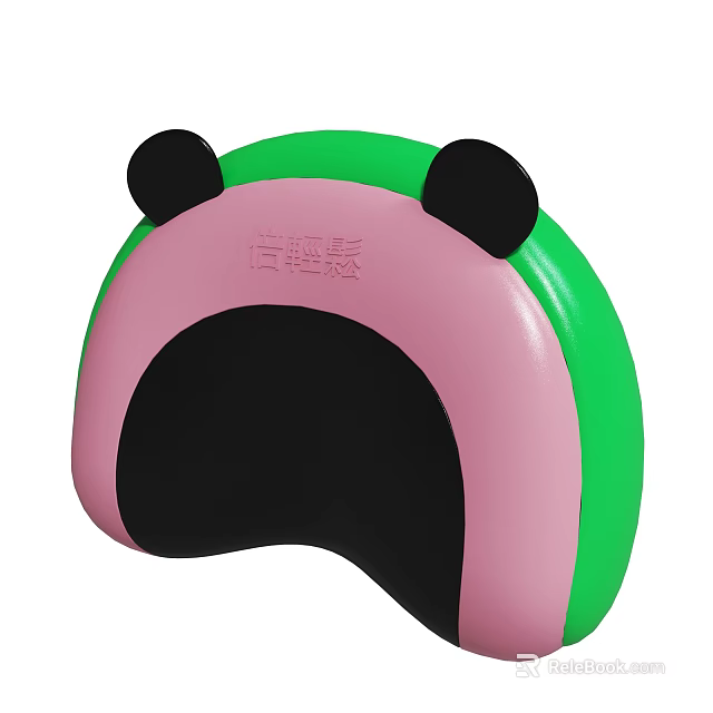 Panda Ears Themed Protective Pad with Green Pink Black Curved Design 3d model 