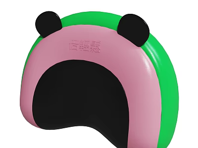 Panda Ears Themed Protective Pad with Green Pink Black Curved Design 3d model