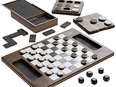 Multi Functional Wooden Entertainment Table With Chess Board Dice And Storage Compartments 3d model