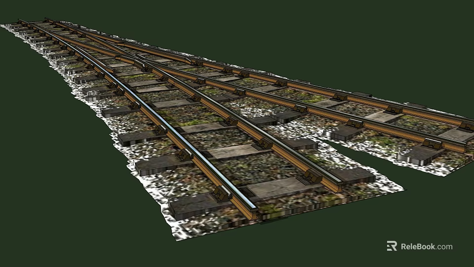Railway Track Infrastructure Featuring Intersecting Lines Wooden Sleepers And Gravel Ballast 3d model 