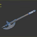 Blue Metal Battle Axe With Wooden Handle And White Wrapped Grip