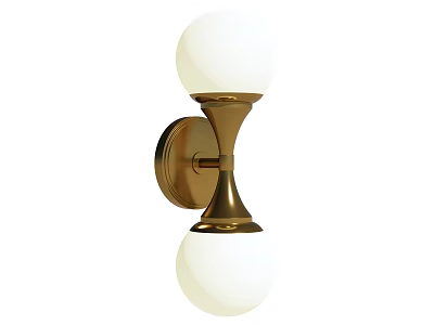 Modern Double Sphere Wall Lamp With Golden Metal Bracket And White Shades 3d model