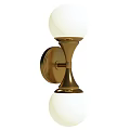 Modern Double Sphere Wall Lamp With Golden Metal Bracket And White Shades