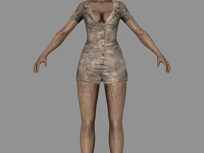 Woman In Worn Dress With Cracked Skin Standing With Arms Outstretched 3d model