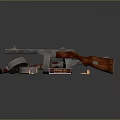Rifle With Wooden Stock Metal Cans Bullets And Snow Like Substance Gray Background