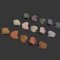 Wood and Stone Samples in Various Colors and Shapes Arranged on Dark Background