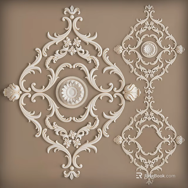 Elegant White Wall Decor With Intricate Carved Patterns And Circular Center Design 3d model