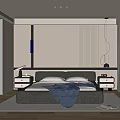 Modern Bedroom Interior With Upholstered Bed Nightstands Wall Art And Pendant Lighting