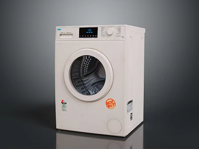 White Front Load Washing Machine With Digital Display And Control Panel 3d model