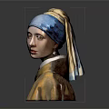 Artistic Character Bust With Blue Headscarf Yellow Clothing Gray Background And Reflection