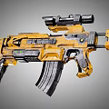 Yellow Tactical Assault Rifle with Scope Magazine and Ergonomic Grip Modern Military Weapon Design