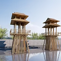 Traditional Bamboo Ancient Architecture Twin Pagodas With Multi Tiered Roofs And Water Reflections
