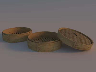 Traditional Bamboo Steamers Kitchenware Set for Healthy Home Cooking Needs 3d model