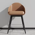 Modern Beige Leather Bar Stool With Armrests And Black Metal Legs