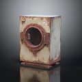 Vintage Rusty Metal Washing Machine With Square Shape And Circular Door 3d model