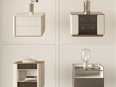 Modern Bedside Tables With Different Designs Drawers Shelves And Table Lamps 3d model