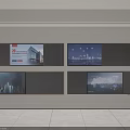 Modern Display Wall With Multiple Screens Showing City Buildings And Landscape Views