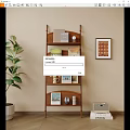 Multi Tiered Wooden Bookshelf with Books Decorations Green Plant and Vintage Radio