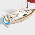 White Yacht With Blue Accents And Nautical Equipment