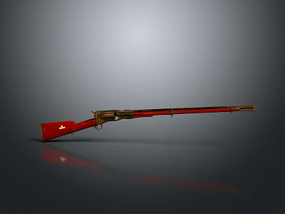 Vintage Red Rifle With Golden Accents On Gray Background With Reflection 3d model