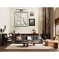 Elegant Grey Sofa Set With Decorative Cushions Bookshelf Stone Wall And Fireplace