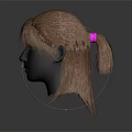 Realistic Human Head Model With Pink Hair Bangs And Ponytail Details