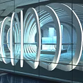 Futuristic Interior Design Featuring Curved White Structures Radiant Lighting And Central 3d model