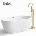 Modern Freestanding White Bathtub With Gold Faucet And Gray Round Ceiling Lights