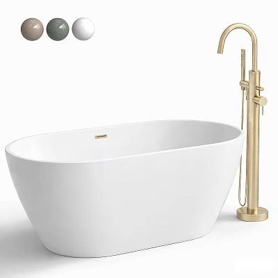 Modern Freestanding White Bathtub With Gold Faucet And Gray Round Ceiling Lights 3d model