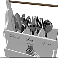 White Kitchen Cutlery Set with Wooden Organizer Holder Knives Forks Spoons