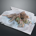 Detailed Rocky Terrain 3D Model With Root like Features Green Vegetation And Snowy Surface