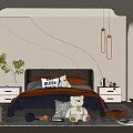 Kids Room Interior Design With Cozy Bed Teddy Bear Rug Nightstand And Pendant Lights