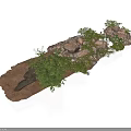 Modern Decorative Arrangement With Wooden Plank Stones Fresh Green Moss And Natural Elements