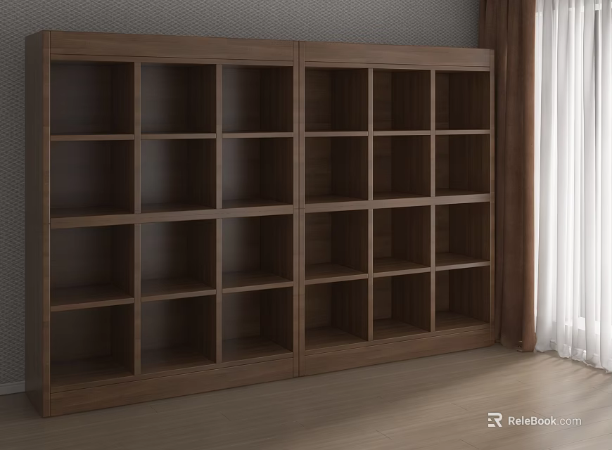 Spacious Wooden Shelf Unit With Multiple Compartments And Solid Wood Design For Room Interior 3d model 
