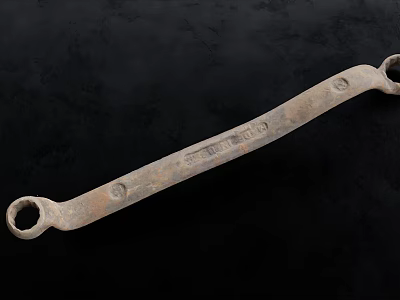 Vintage Metal Double Ended Wrench With Engraved Marks For Hardware Repair 3d model