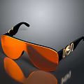 Stylish Sunglasses With Black Frame Orange Lens And Gold Decorative Accents