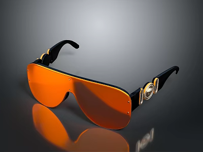 Stylish Sunglasses With Black Frame Orange Lens And Gold Decorative Accents 3d model