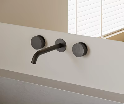 Modern Wall Mounted Matte Black Faucet With Minimalist Design On White Wall 3d model