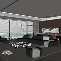 Modern Living And Dining Room Interior With Sofa Coffee Table Dining Chairs And Open Layout