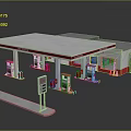 Gas Station Building With White Roof Red Accents Multiple Fuel Pumps And Modern Design