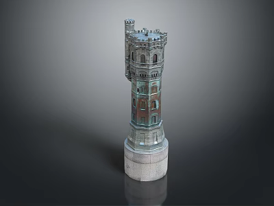 Cartoon Scene With Tall Castle Tower Featuring Brick Walls And Decorative Windows 3d model