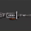 Sci Fi Weapon Device 3D Render With Metallic Frame Orange Coils Handle Grip And Pipes