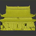 Traditional Chinese Architecture Model with Curved Eaves Black Tiles Red Pillars and Garden Surroundings