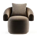 Brown Upholstered Accent Chair With Rounded Arms And Houndstooth Pillow