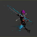 Purple Haired Fantasy Character With Blue Energy Splash And Dynamic Pose