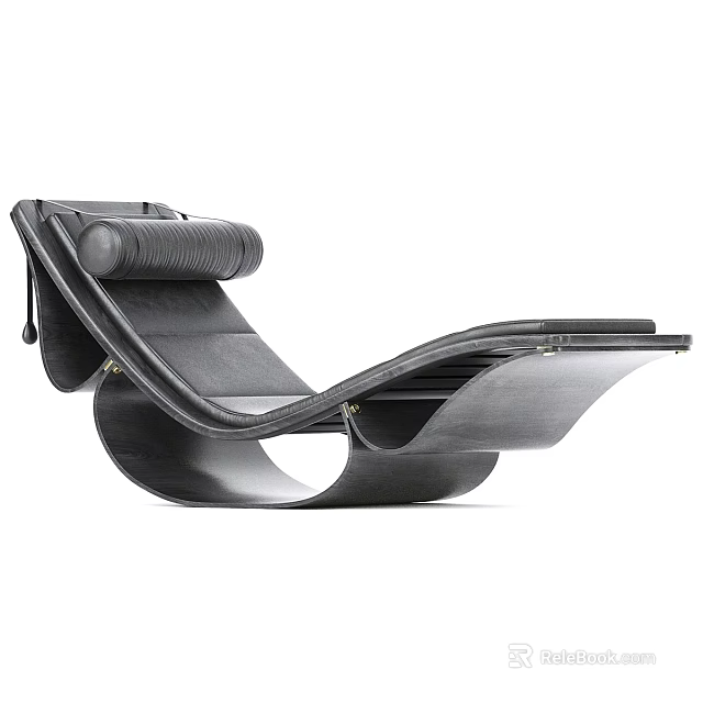 Modern Black Sofa Bench Featuring Curved Leather Design And Stylish Structure 3d model 