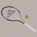 Professional Tennis Racket With White Strings And Green Tennis Ball For Sports Equipment