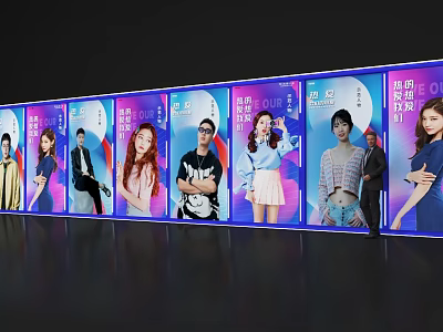 Modern Event Display Wall With Illuminated Panels And Fashion Portraits 3d model