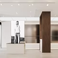 Modern Clothing Store Interior With Fashion Model Poster Wooden Column And Display Counter