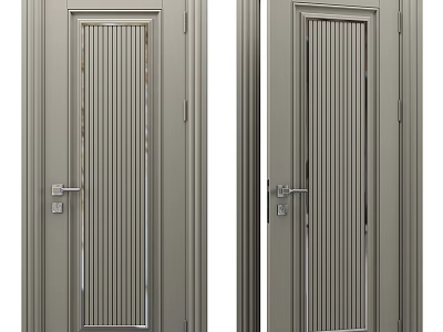 Modern Hinged Door Design With Vertical Lines And Metal Frame Silver Finish 3d model